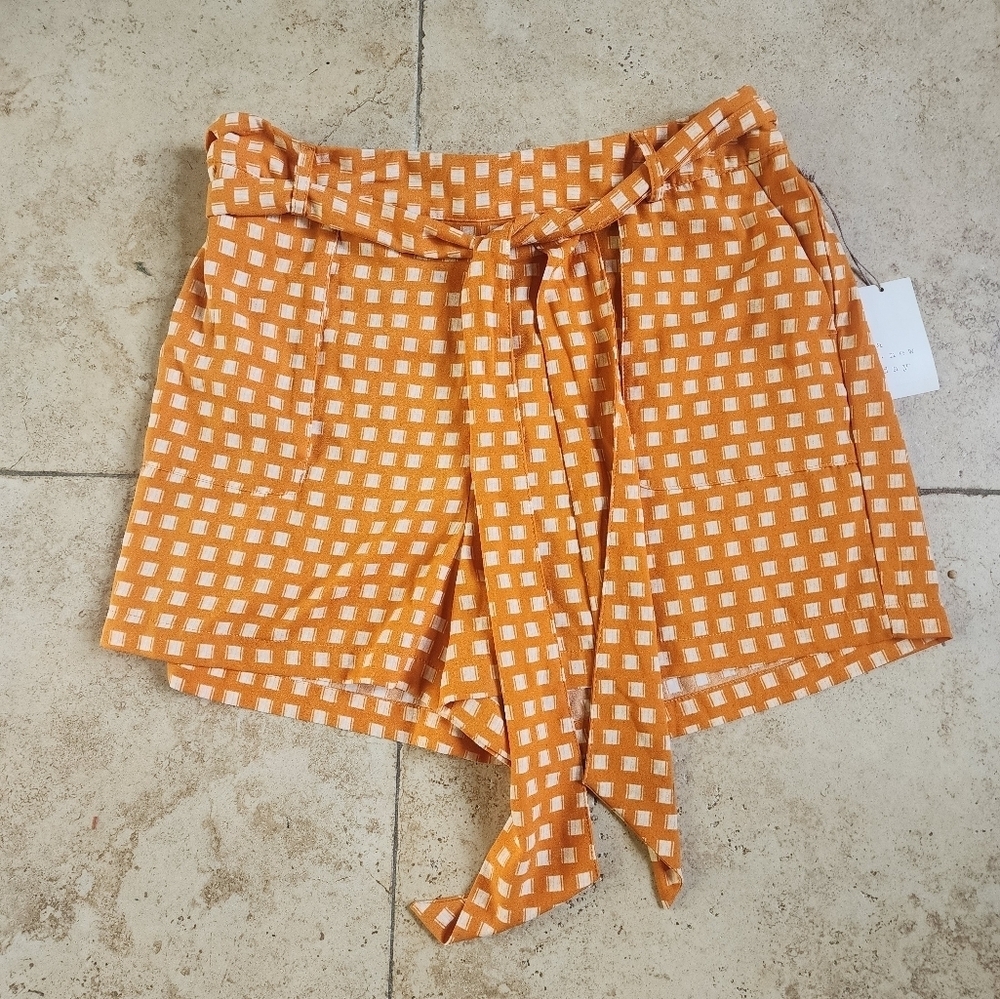 a new day Orange Plaid Tie-Waist Shorts
